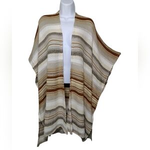 RD Style Mixed Yarn‎ Brown Striped Kimono Boho Long Line Open Cardigan M NWT